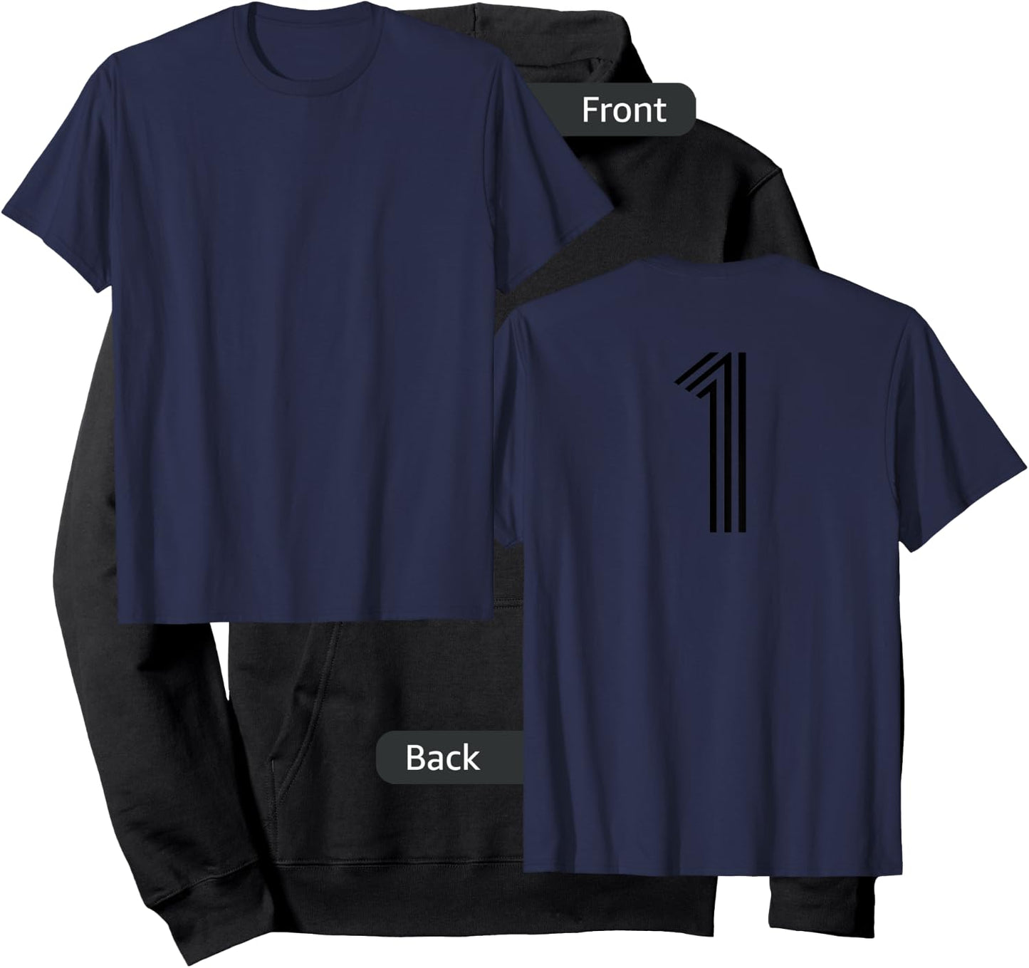 Number 1 Shirt Baseball Football Soccer Back Print Jersey Hoodie - Hoodie | Black