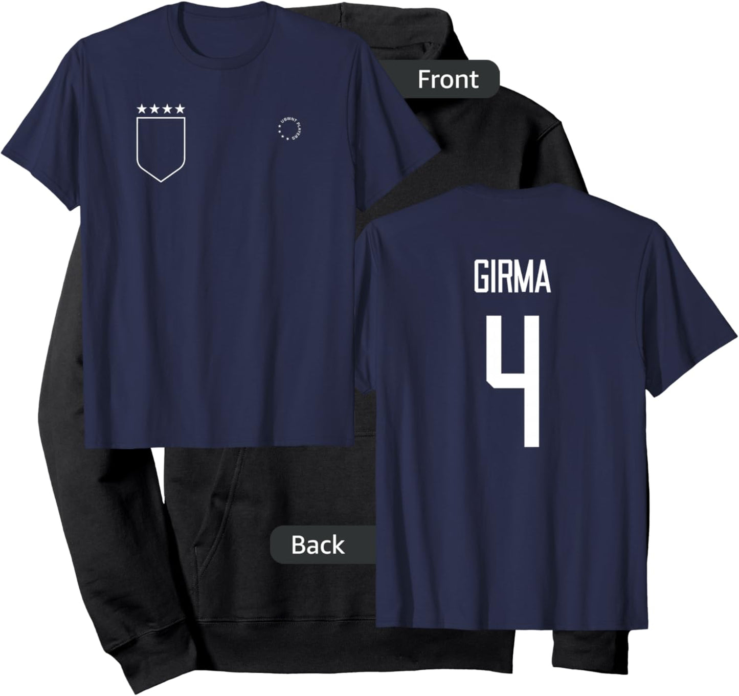 Naomi Girma 4: Name & Number on Back - USWNT Soccer Hoodie - Hoodie | Black