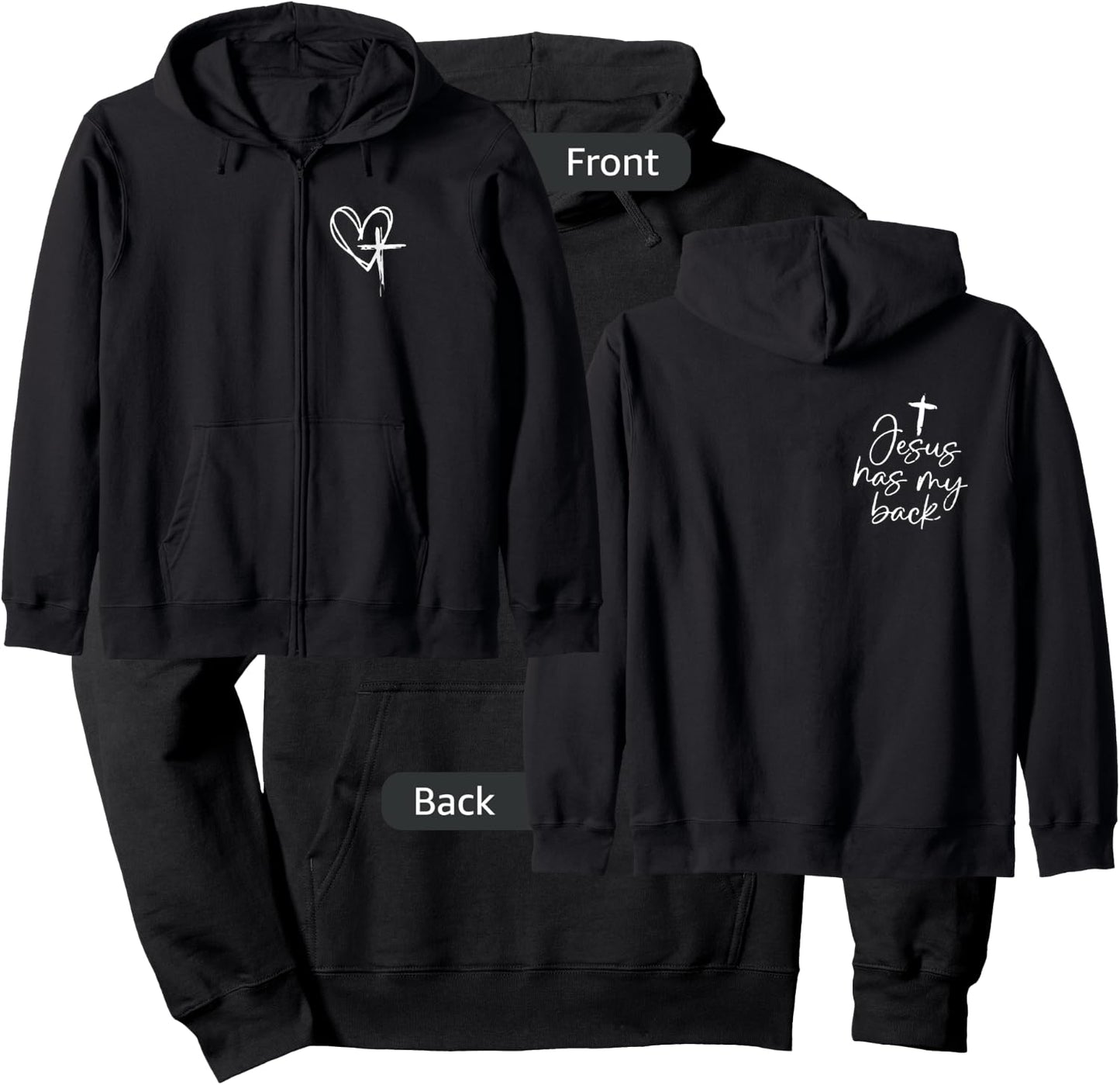 jesus has my back Zip Hoodie - Hoodie | Black