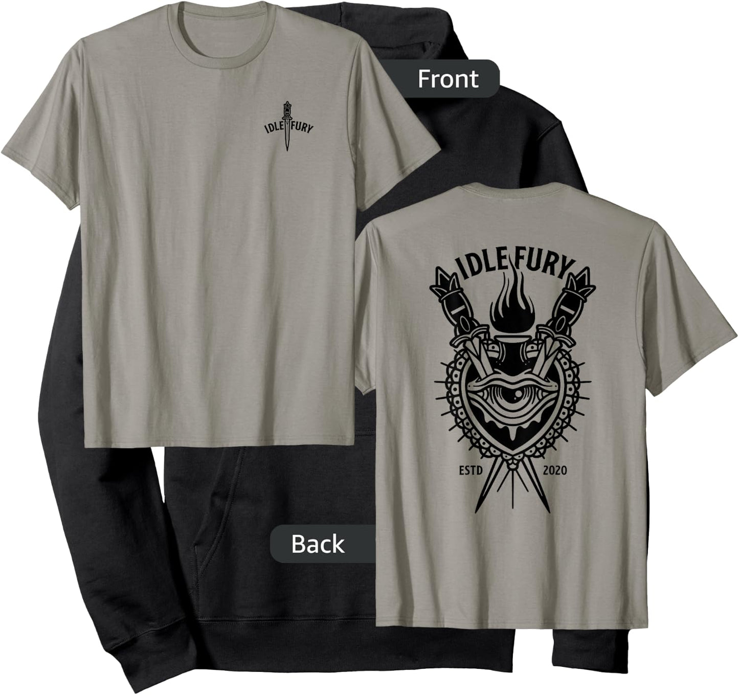 VIEW BACK PRINT Idle Fury Sacred Heart Swords Daggers Tattoo Hoodie - Hoodie | Black