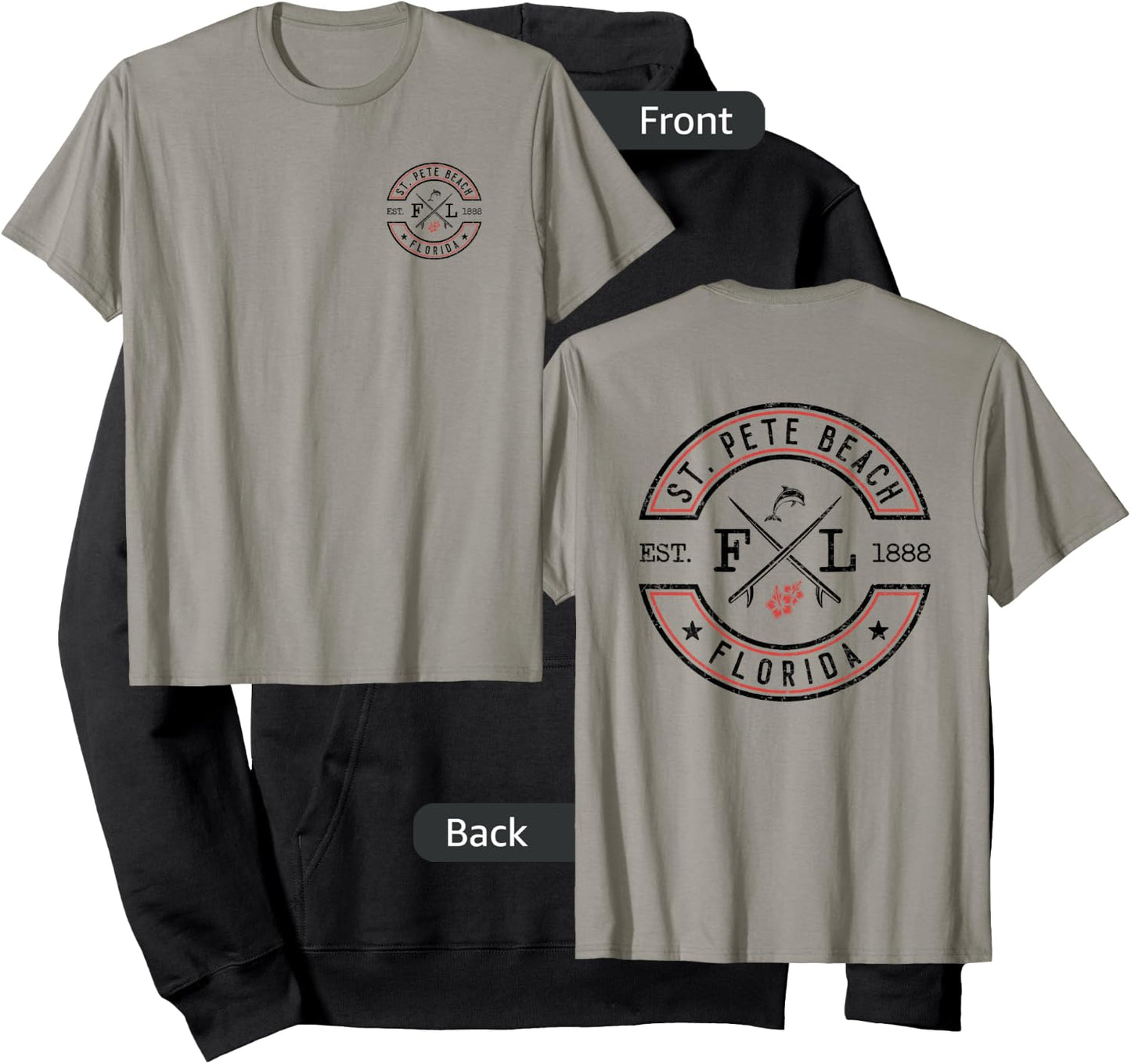 St. Pete Beach Florida FL Retro Surfer Front & Back Hoodie - Hoodie | Black