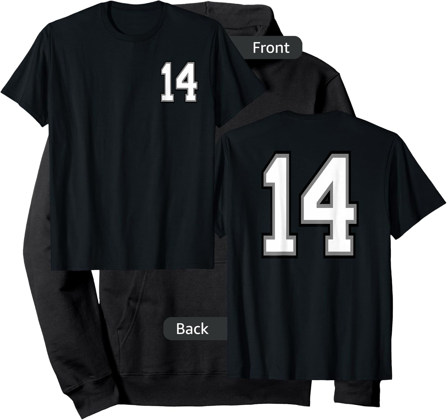 Number 14, 14 in Black, White and Gray Hoodie - Hoodie | Black
