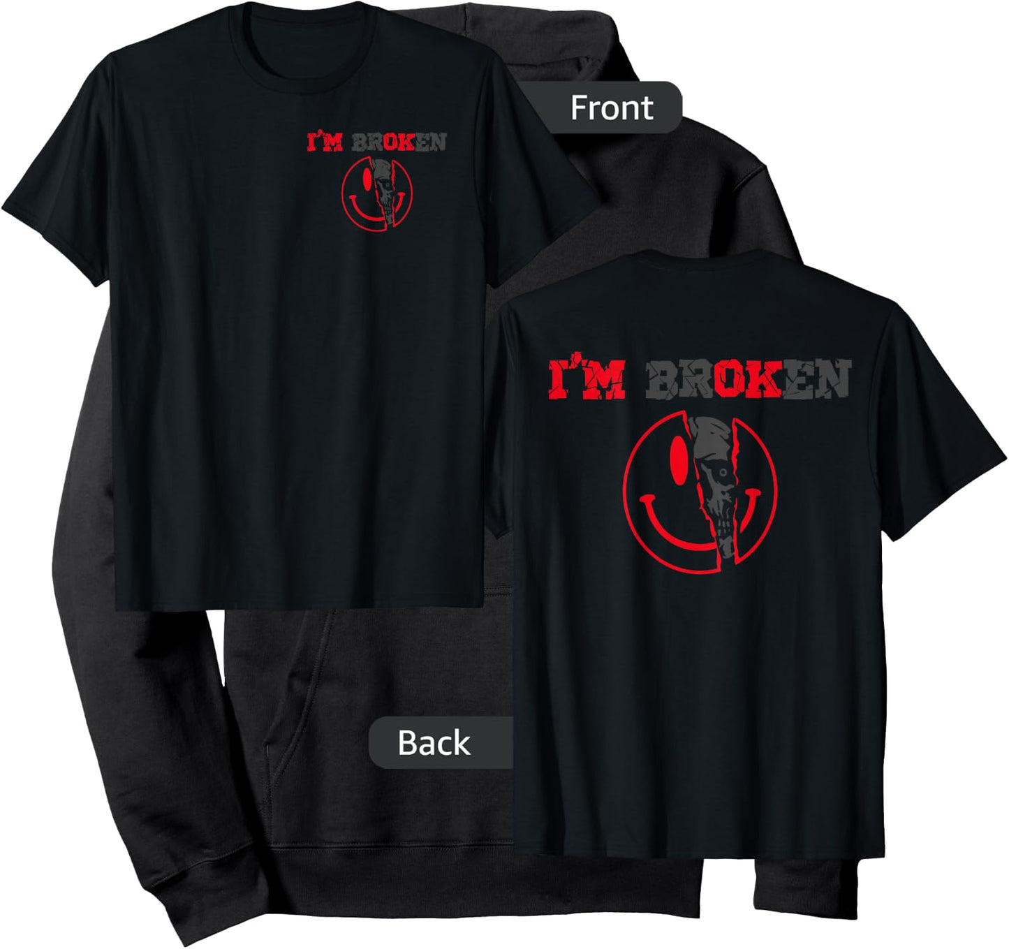 Confused Smile I'm Broken Invisible Illness I'm OK Broken Hoodie - Hoodie | Black