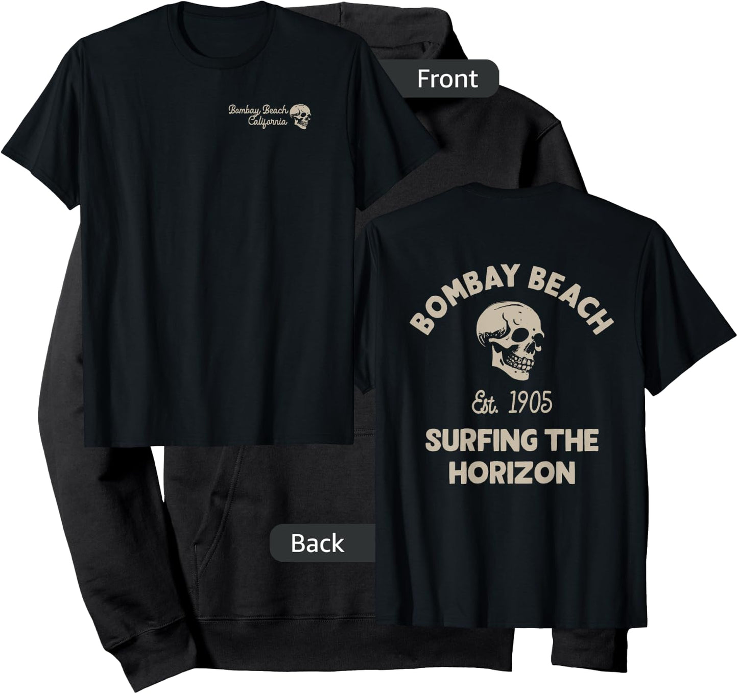 Bombay Beach California CA Retro Surfer Front & Back Men Women Hoodie - Hoodie | Black