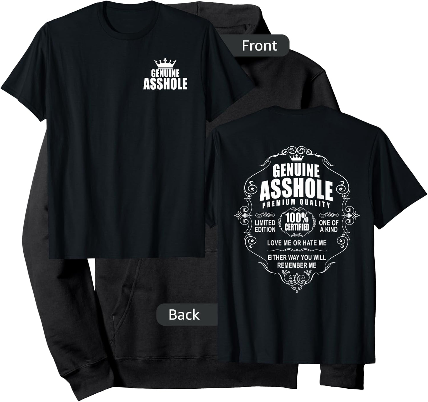 Certified Genuine Asshole 100 % Front Back Design Motorcycle Hoodie - Hoodie | Black