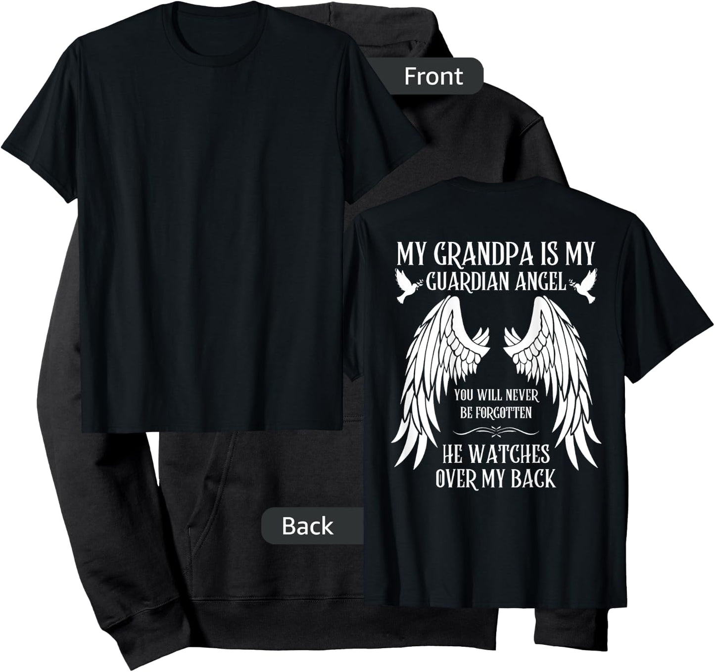 I Miss You Family Love Missing Memories Remember My Grandpa is My Guardian Angel In Heaven Memory Memorial Black Hoodie - Hoodie | Black