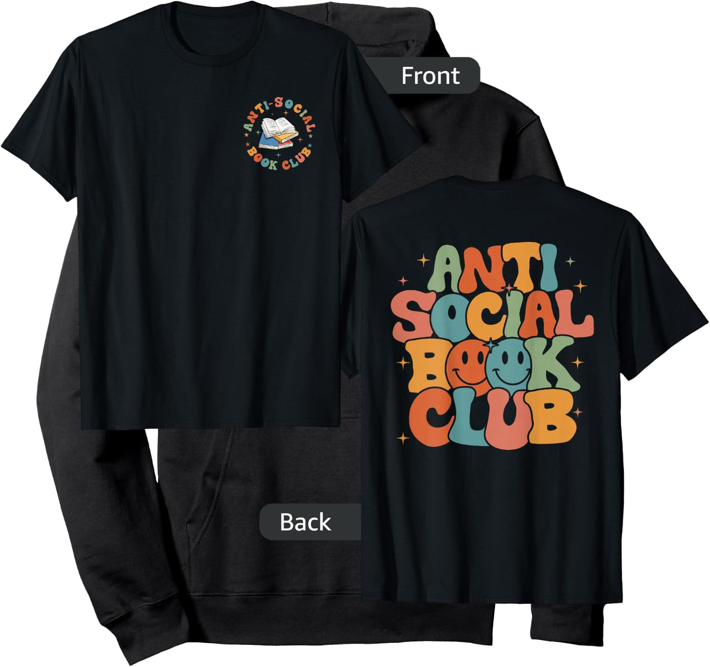 Anti-Social Book Club, Retro Introvert Reader (Front & Back) Hoodie - Hoodie | Black