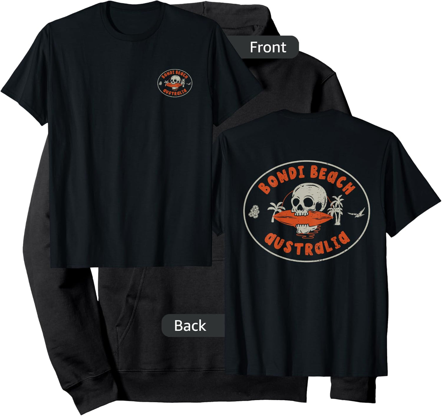 Bondi Beach Australia Retro Surfer Beach Front & Back Hoodie - Hoodie | Black