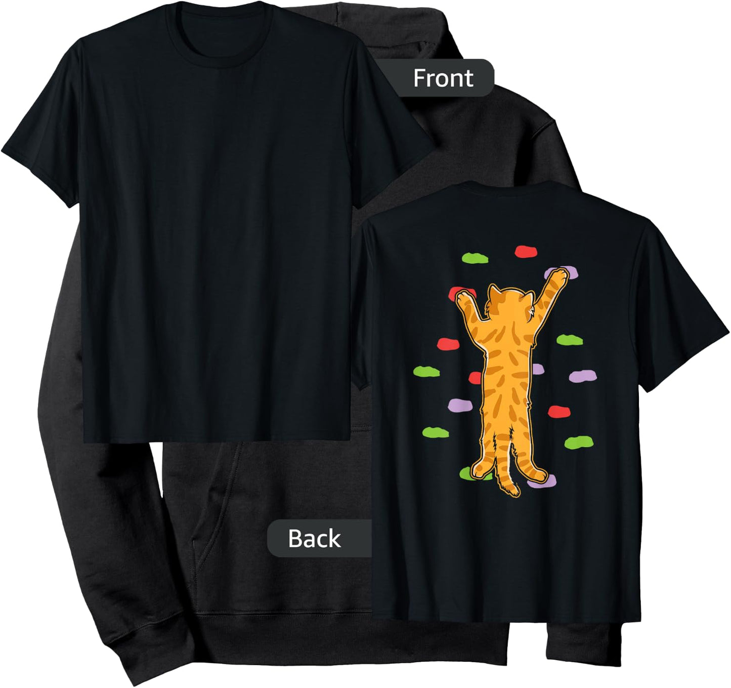 Funny Cute Bouldering Rock Climbing Cat (print on back) Women Girls Kids Hoodie - Hoodie | Black