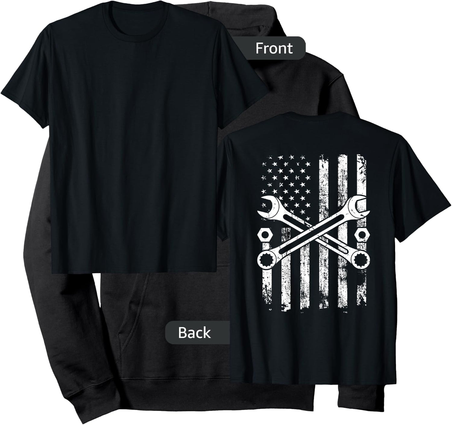 Vintage Wrench Mechanic Repairman USA American Flag Hoodie - Hoodie | Black