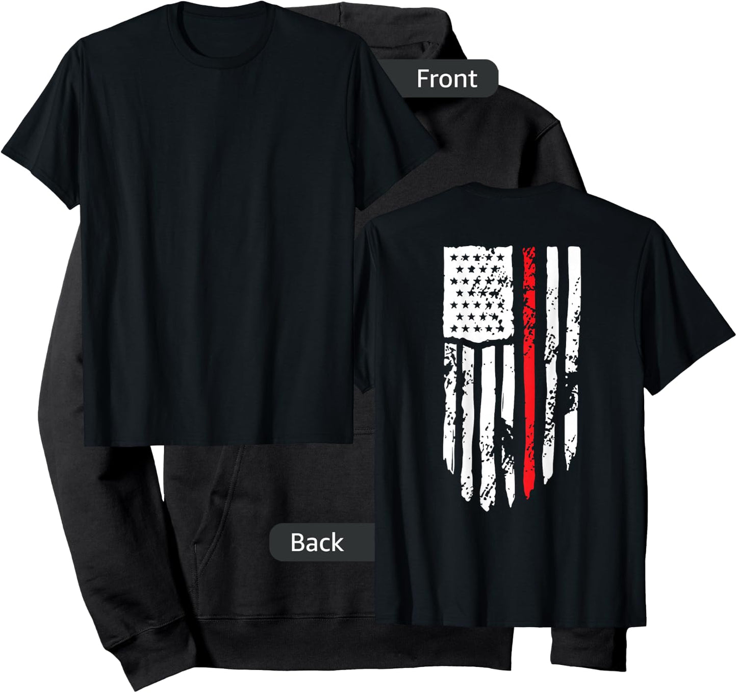 4th Of July Firefighter American Flag Thin Red Line On Back Hoodie - Hoodie | Black