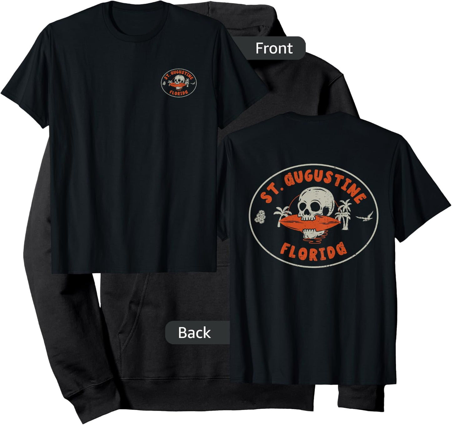 St. Augustine Florida FL Vintage Surf Beach Front & Back Hoodie - Hoodie | Black