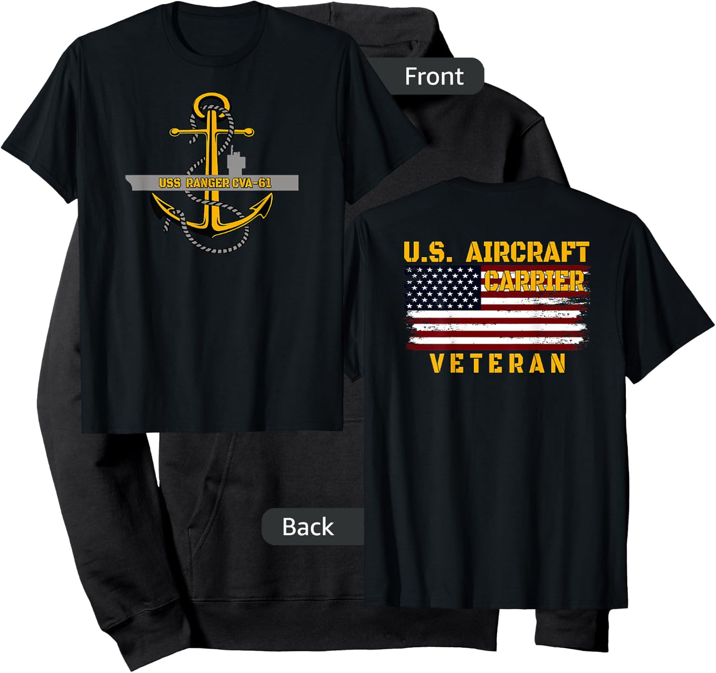 Aircraft Carrier USS Ranger CVA-61 Veteran Father Front&Back Hoodie - Hoodie | Black
