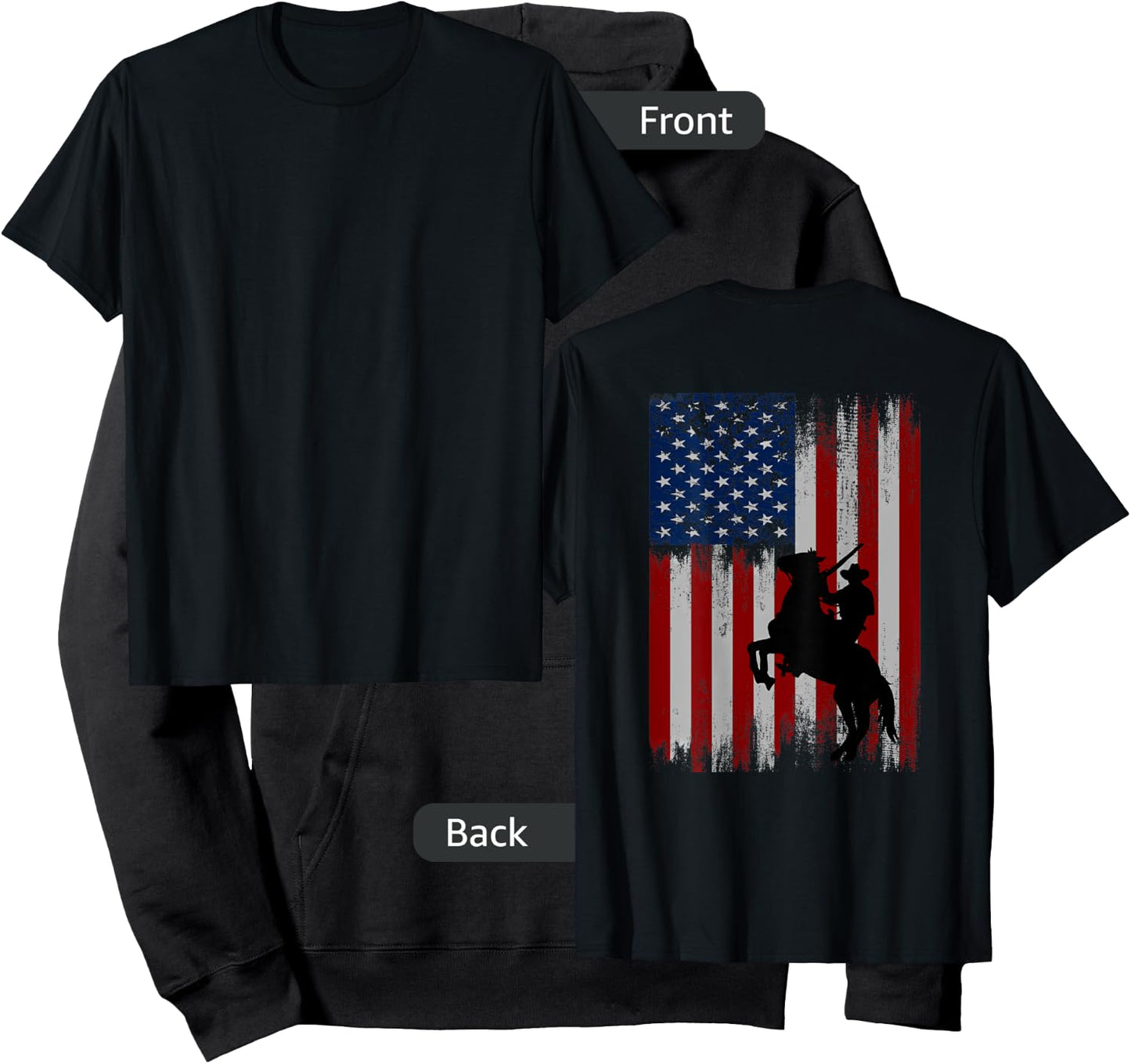 (Print on Back) vintage usa american flag cowboy Rodeo Hoodie - Hoodie | Black