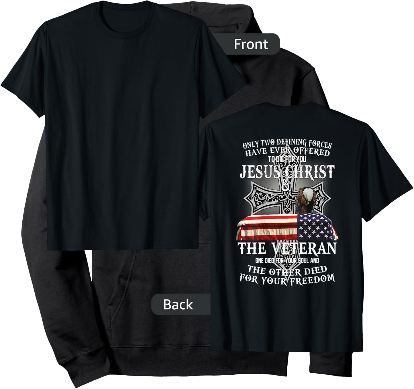 Two Died for You Jesus and American Veteran Memorial Hoodie - Hoodie | Black