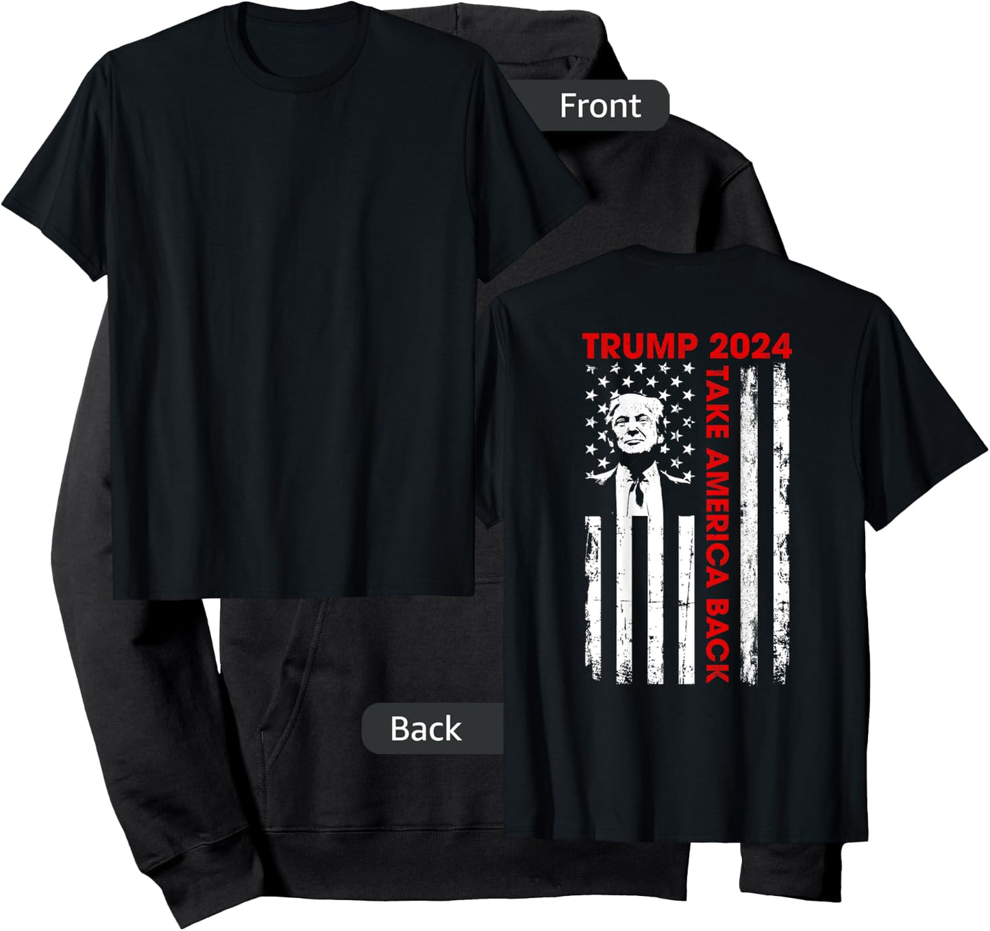 Donald Trump 2024 Take America Back American Flag (ON Back) Kids Men Hoodie - Hoodie | Black