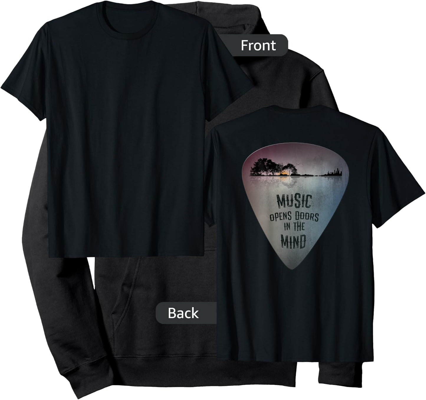 ON Back Distressed Guitar Pick Lake Reflections Music Guitar Small Hoodie - Hoodie | Black