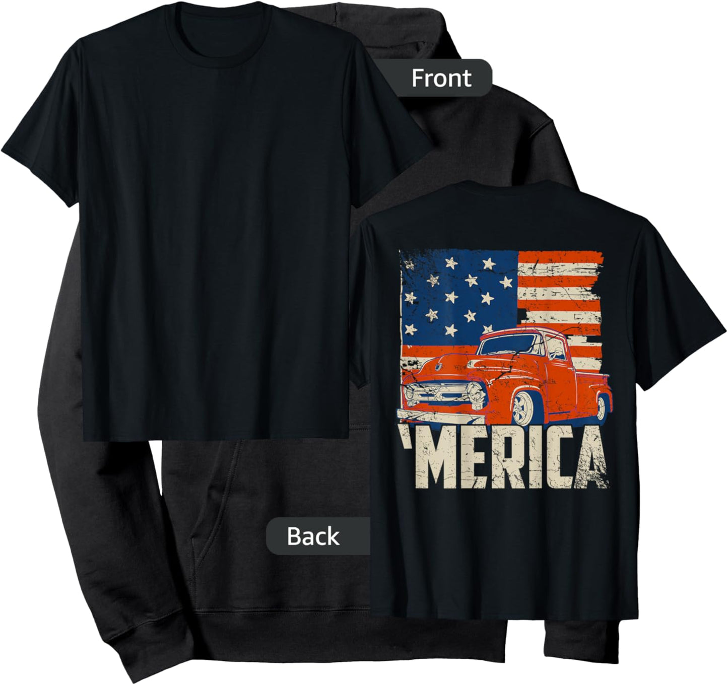 1953 Pickup truck and flag 'Merica shirt Classic truck Hoodie - Hoodie | Black