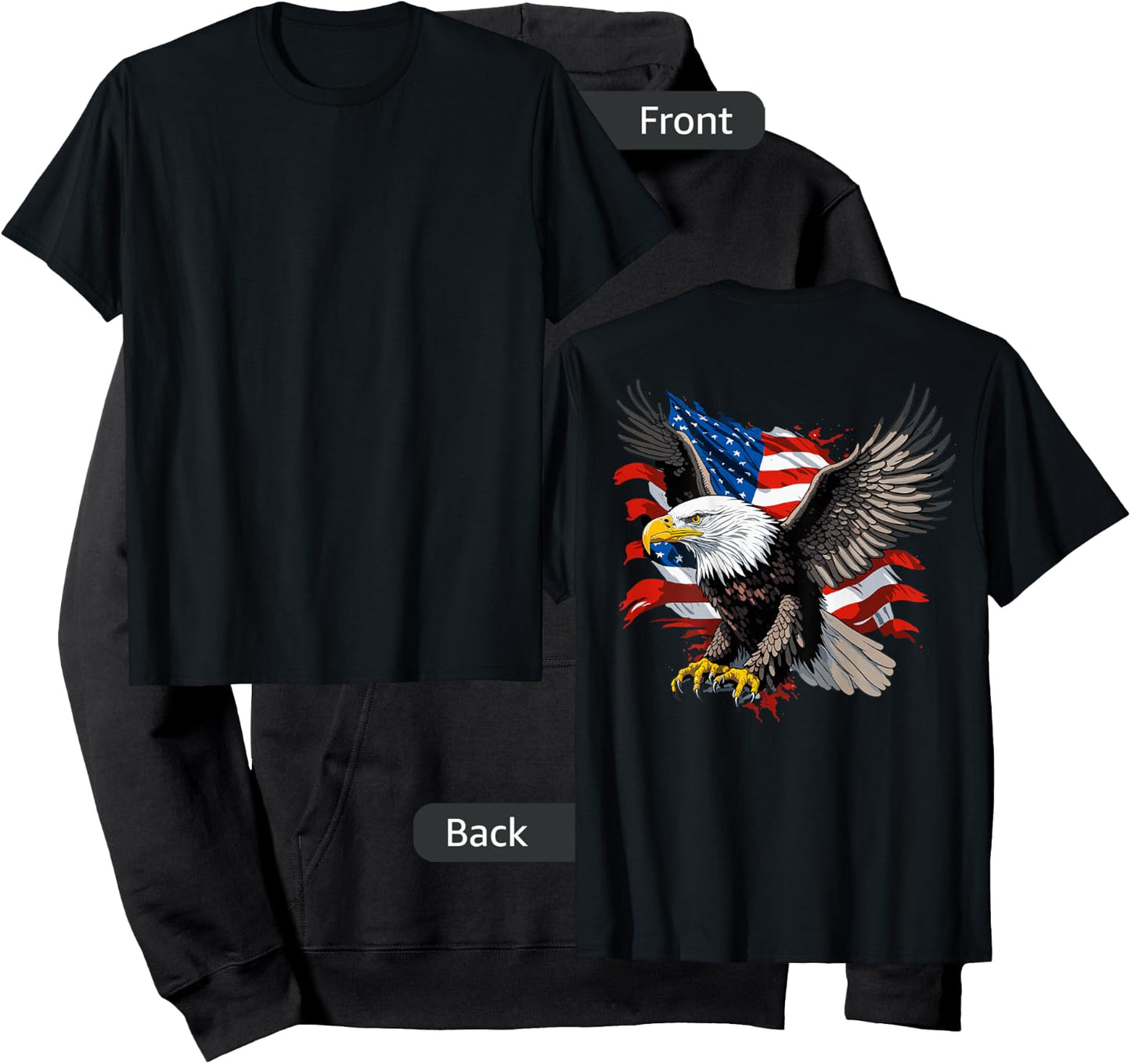 Patriotic American Bald Eagle and USA American Flag on back Hoodie - Hoodie | Black