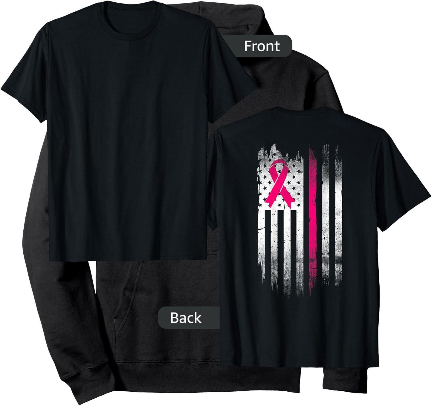 Breast Cancer Awareness Fight Pink Thing Ribbon USA flag Hoodie - Hoodie | Black