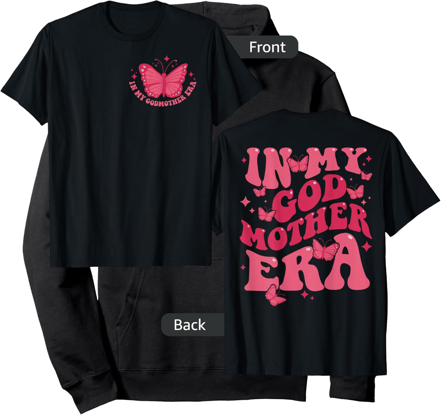 in My Godmother Era Baby Announcement for Mom on Back Hoodie - Hoodie | Black