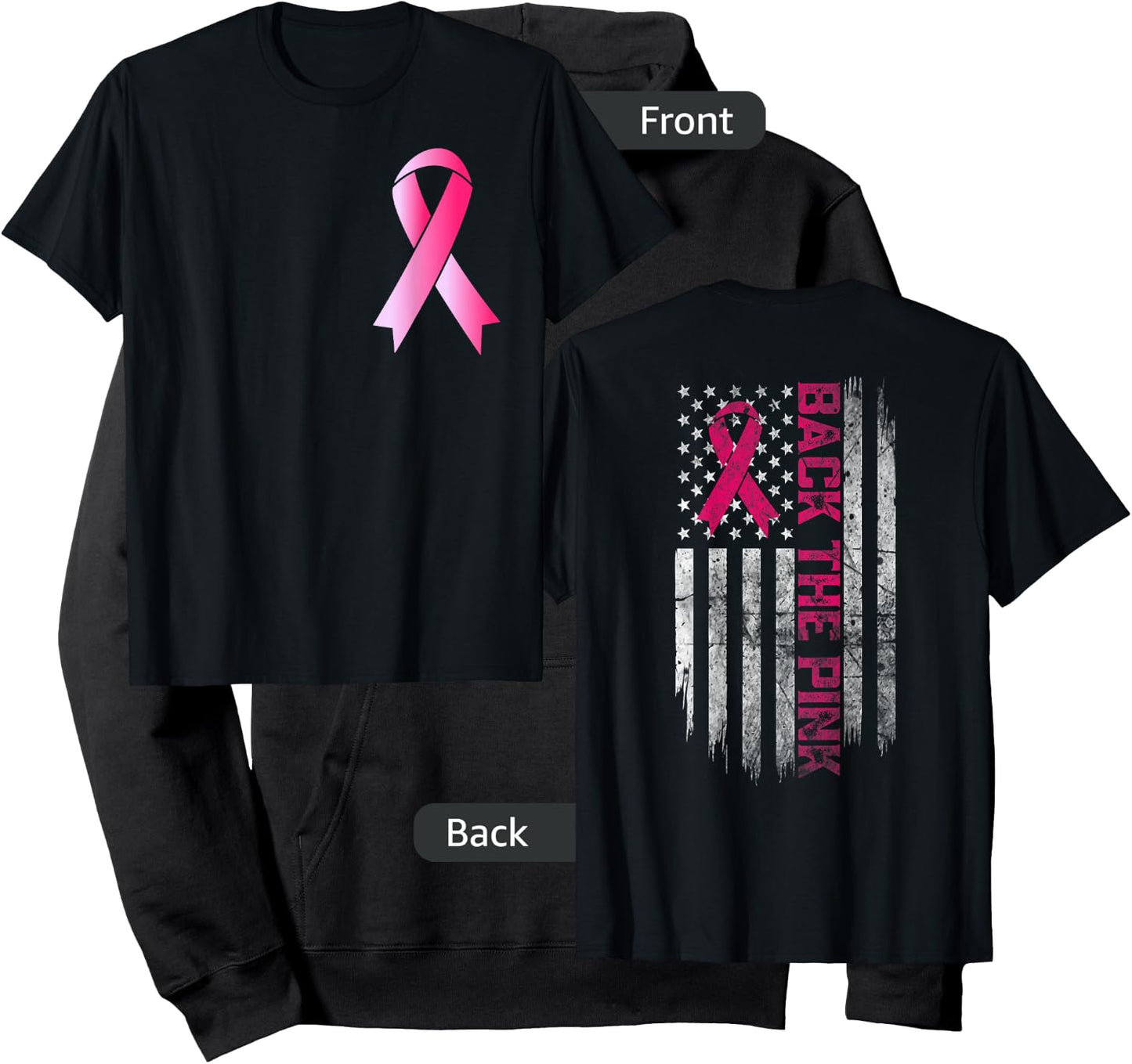 Back The Pink Breast Cancer Awareness Warrior Flag Women Men Hoodie - Hoodie | Black