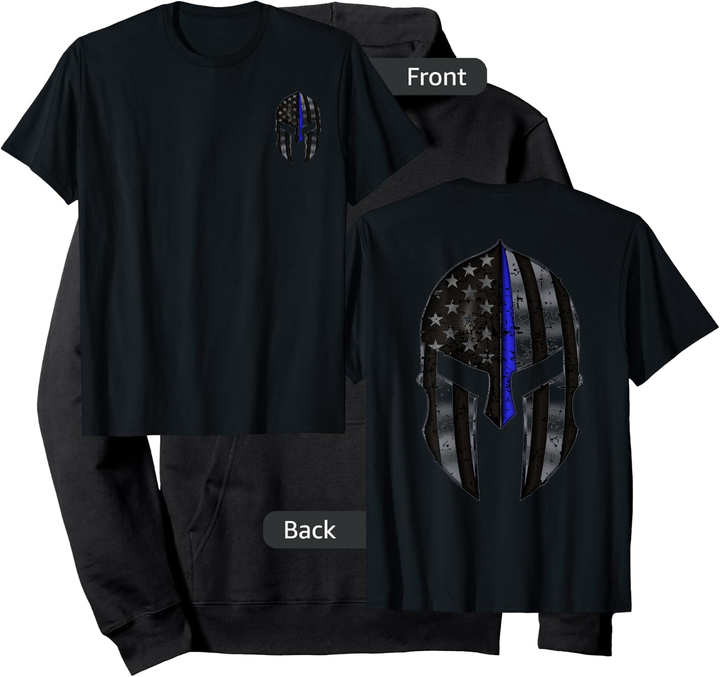 Spartan Mask American Flag Wit Thin Blue Line Kids Men Hoodie - Hoodie | Black