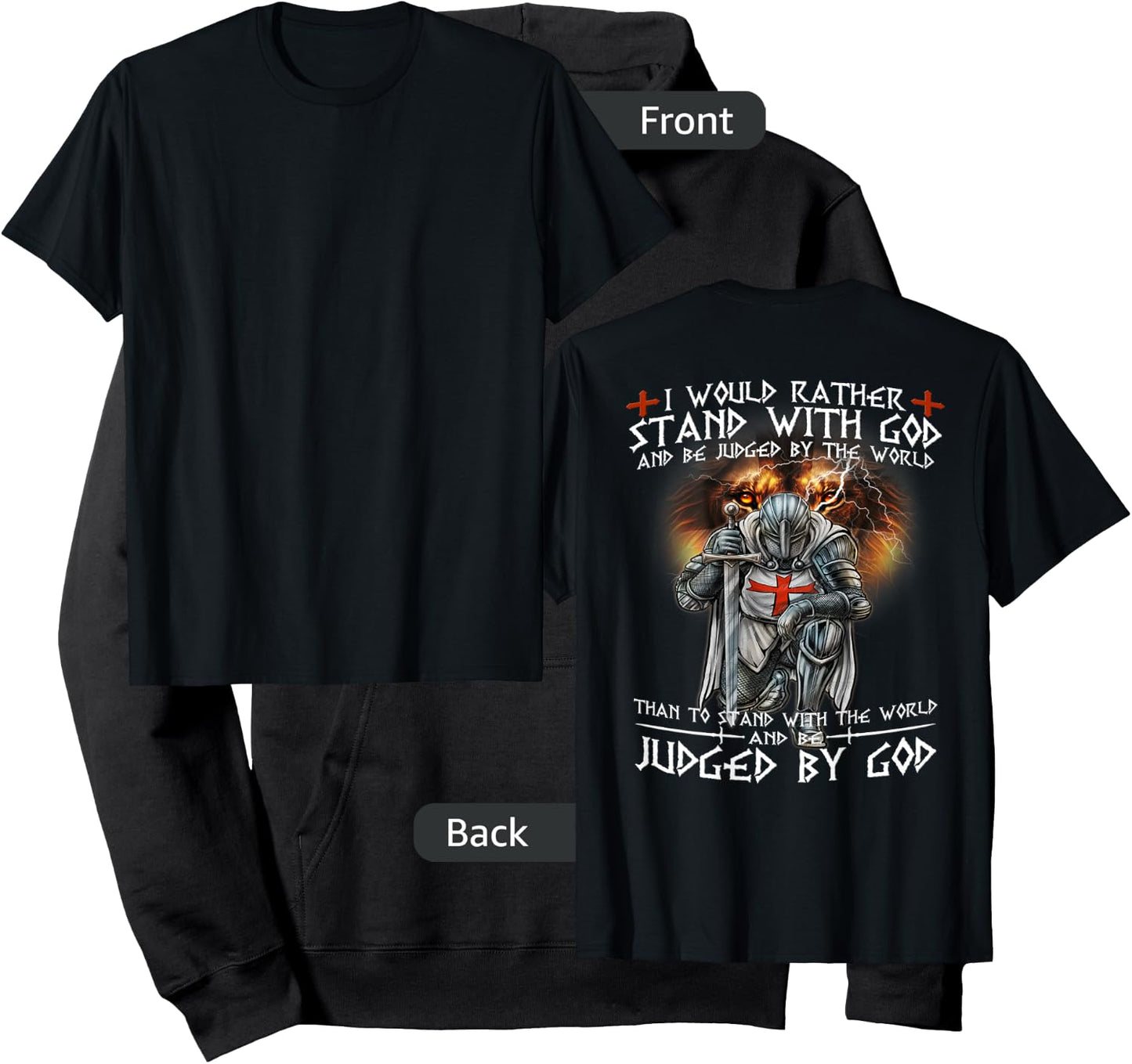 Kneeling Knight Templar Stand With God Religious BACKPRINT Hoodie - Hoodie | Black