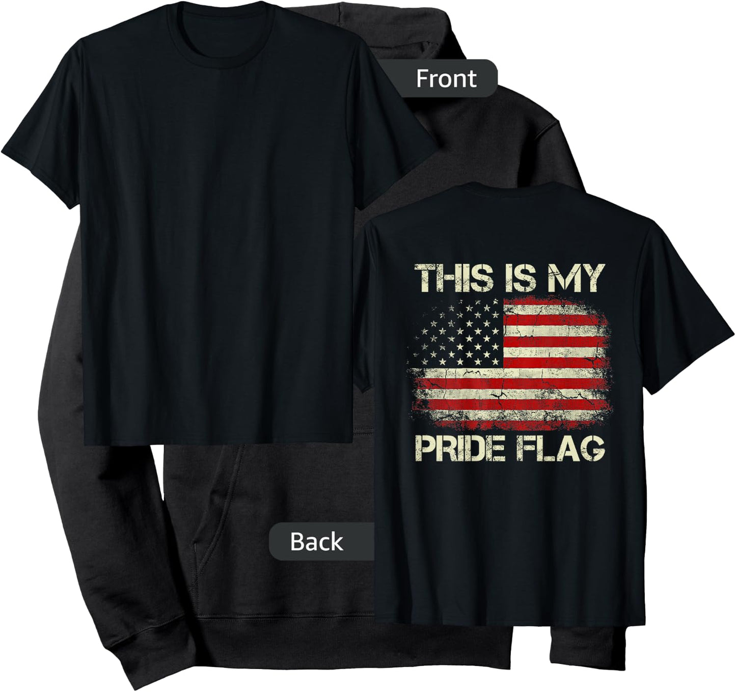 This is My Pride Flag 4th of July Patriotic USA Flag On Back Hoodie - Hoodie | Black