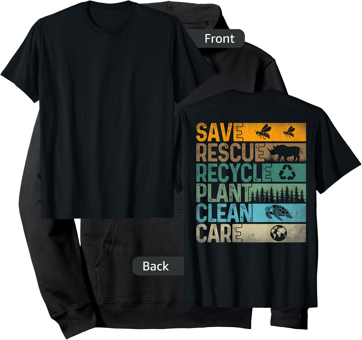Save Bees Rescue Animals Recycle Plastics Fun ( On Back ) Hoodie - Hoodie | Black