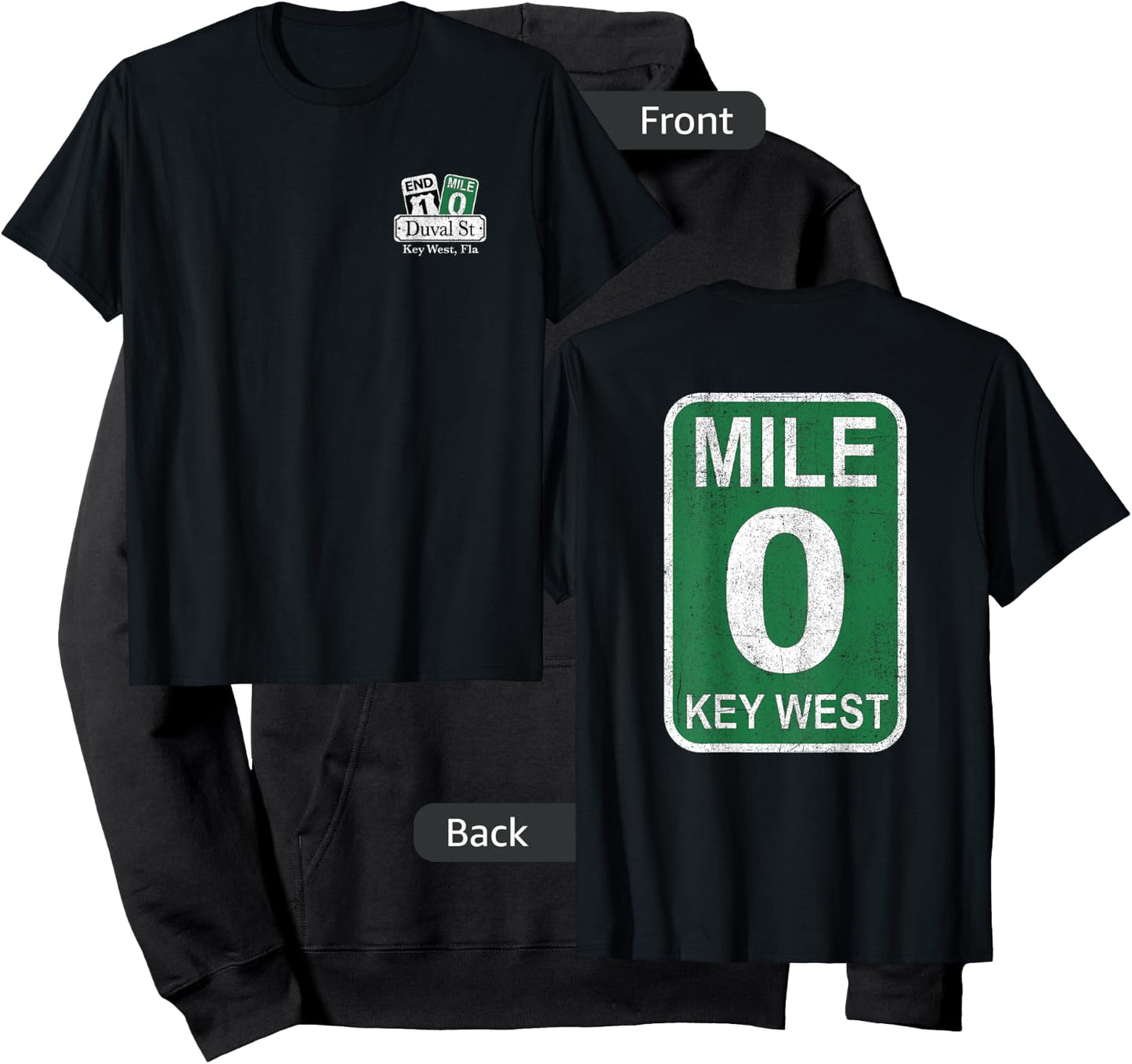 Key West Florida Mile 0 Duval St Souvenir Front Back Print Hoodie - Hoodie | Black