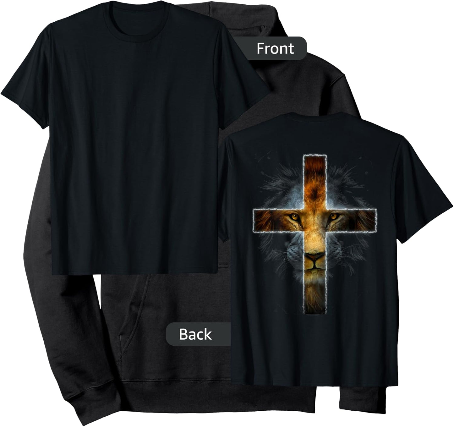 Christian Jesus Lion of Tribe Judah Cross Men Women ON BACK Hoodie - Hoodie | Black
