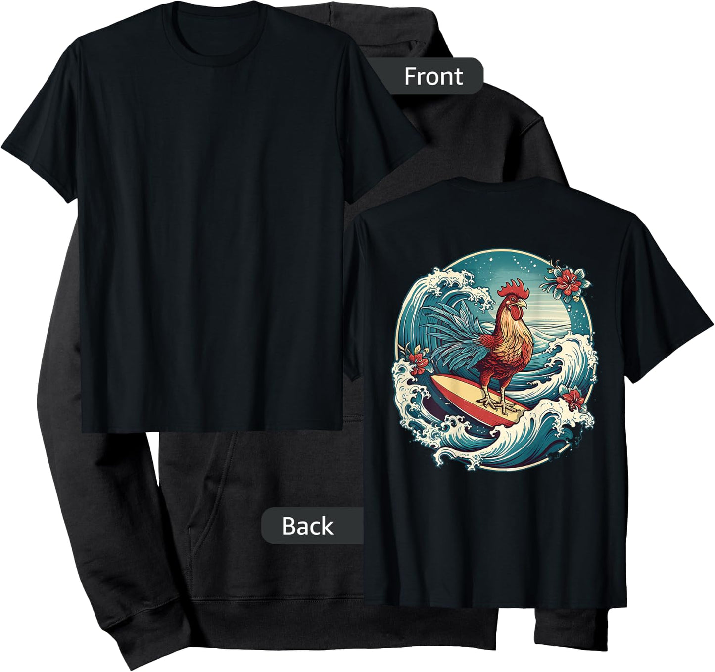 Rooster Surfer Chicken Surfing Kauai Hawaiian Surf Chick Hoodie - Hoodie | Black