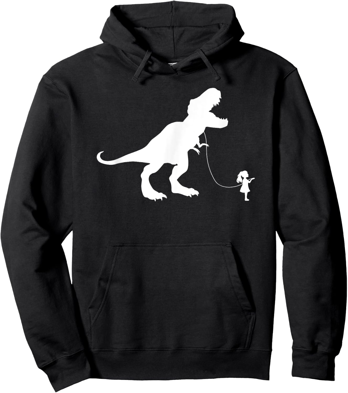 Funny TRex Pet Dinosaur Meme | Girl Walking TREX on a Leash Hoodie - Hoodie | Black