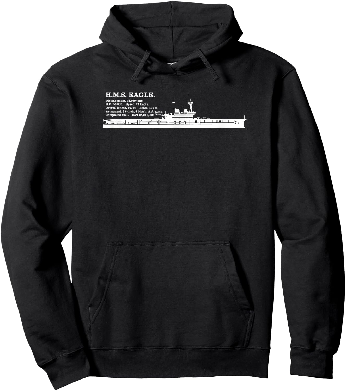 HMS Eagle British WW2 Aircraft Carrier Infographic Hoodie - Hoodie | Black