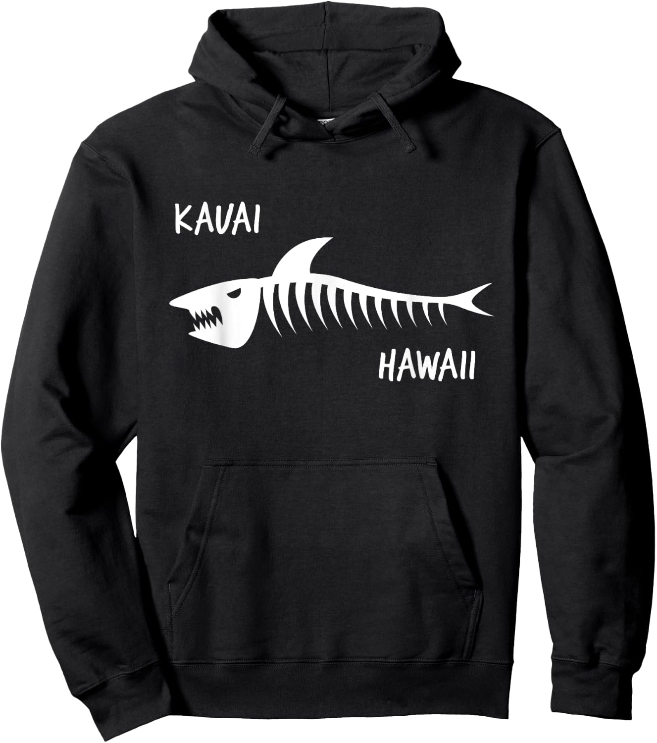 Kauai Hawaii Shark Skeleton White Print Hoodie - Hoodie | Black