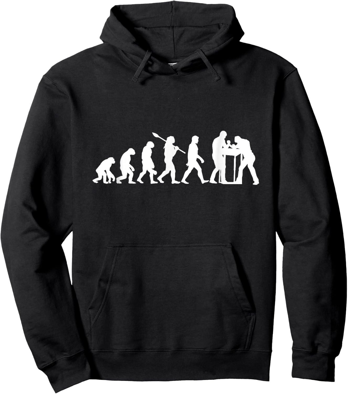 Funny Arm Wrestling Gift Arm Wrestling Evolution - Black, -Adults, Short Sleeve, , Small, Modern, Black Hoodie - Hoodie | Black