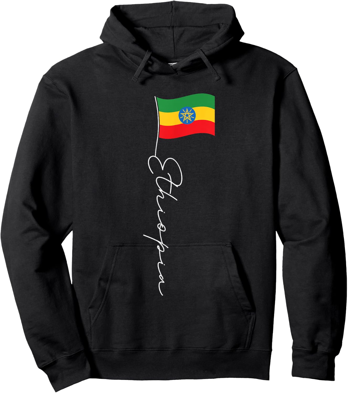 Ethiopia Signature Flag Pole - Patriotic Ethiopian Flag Hoodie - Hoodie | Black