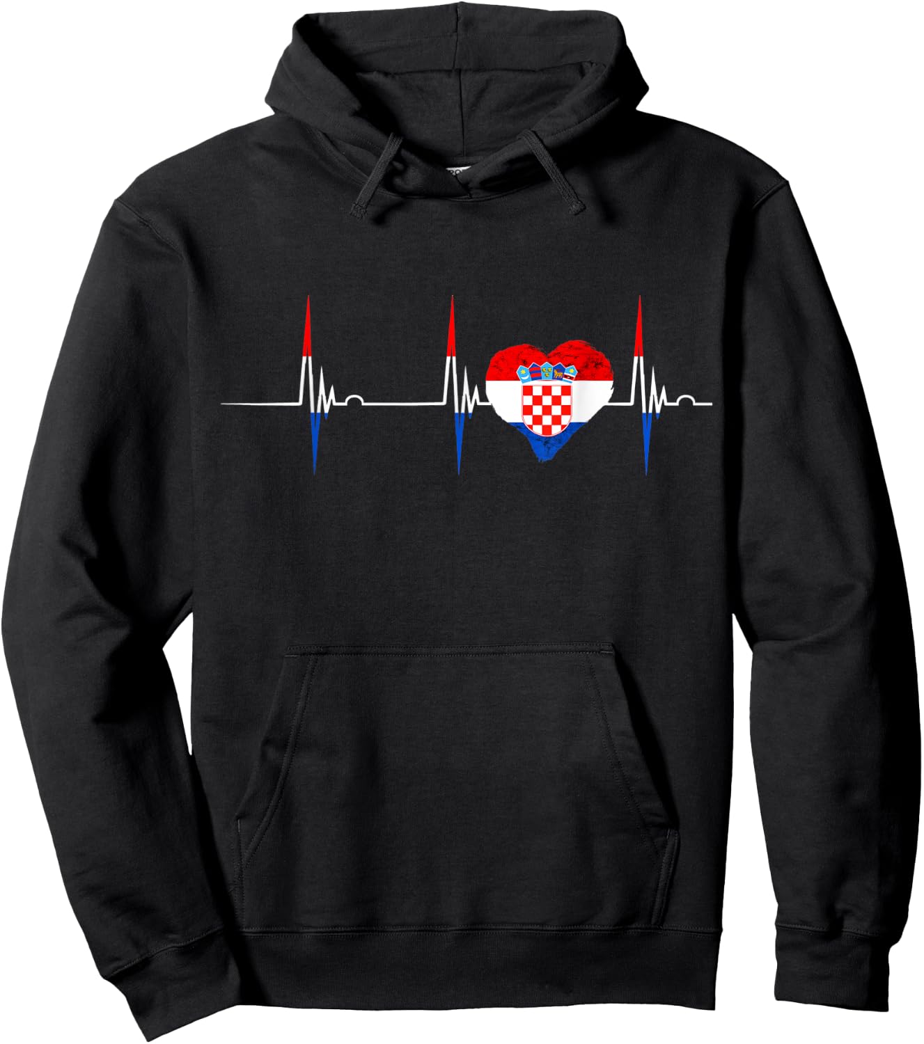 Heartbeat EKG Pulse Croatia Croatian Roots Croatian Flag Hoodie - Hoodie | Black