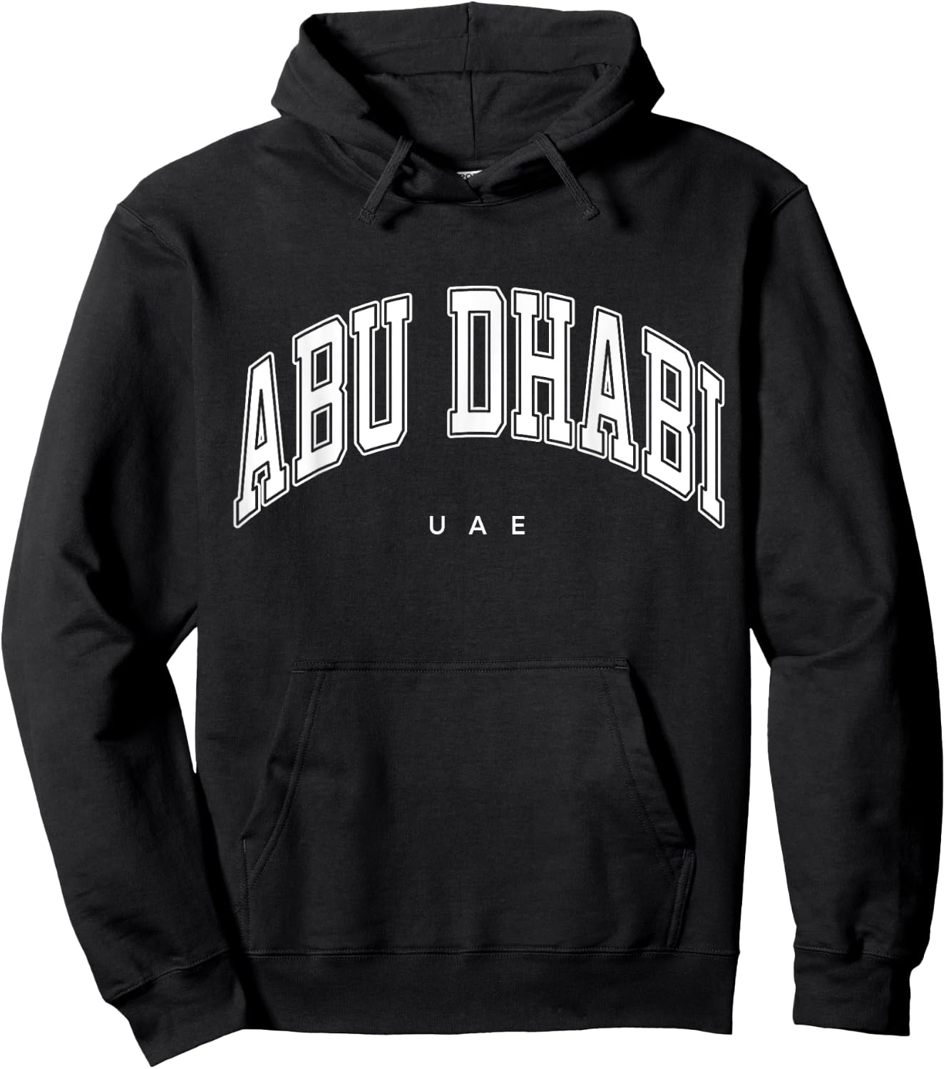 Abu Dhabi UAE Varsity Style White Text Hoodie - Hoodie | Black