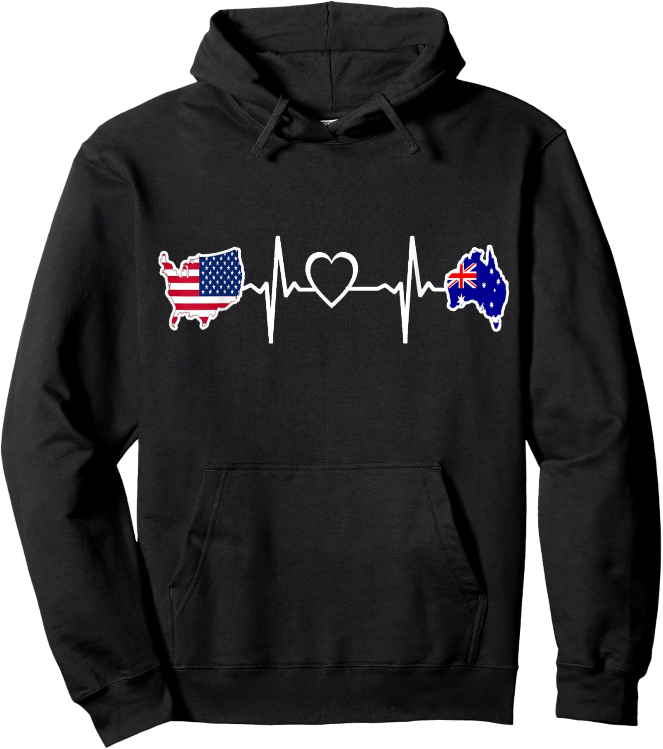 Australia American USA Flag - USA Australian Heartbeat Hoodie - Hoodie | Black