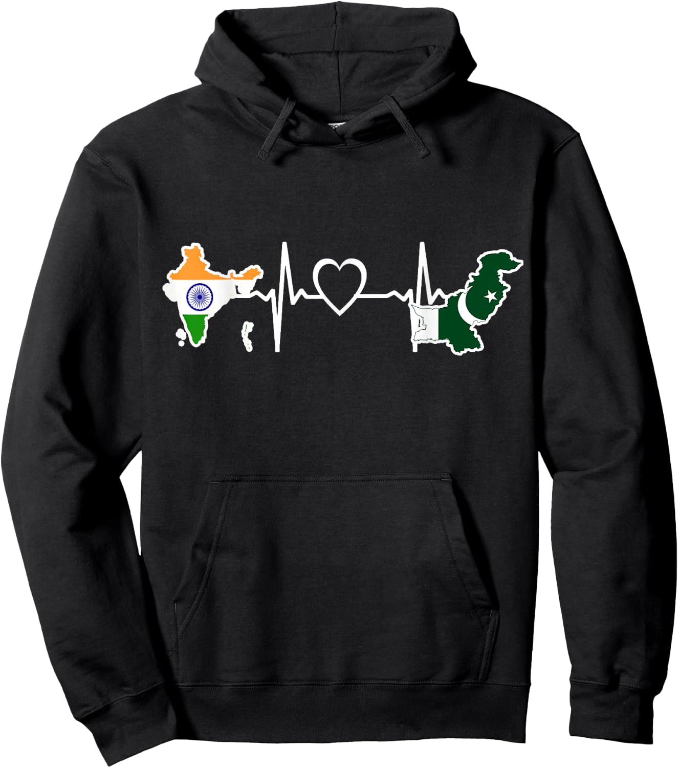 Pakistan India Flag Pakistanian Indian Heartbeat Hoodie - Hoodie | Black