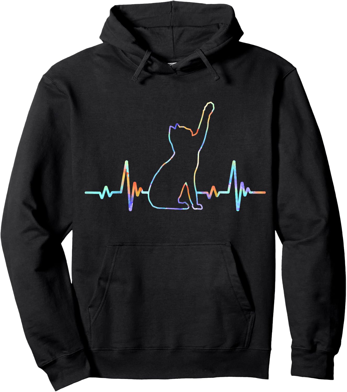 Heartbeat Cat Lover Animal Silhouette Cute Cat Hoodie - Hoodie | Black