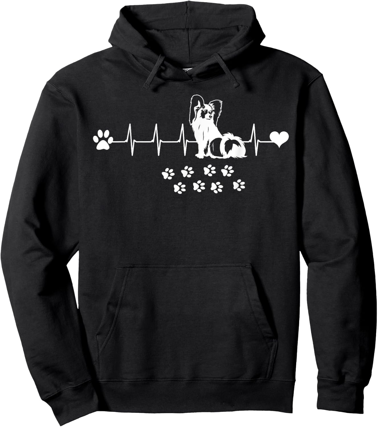 Papillon Dog Paw Heartbeat Spaniel Breed Fur Parent Trainer Men Women Kids Hoodie - Hoodie | Black