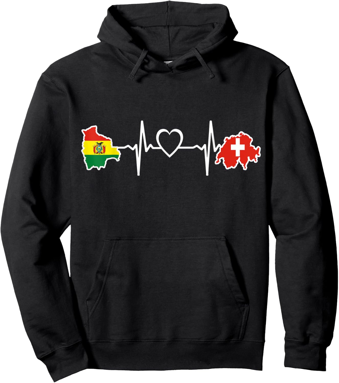 Switzerland Bolivia Flag Swiss Bolivian Heartbeat Hoodie - Hoodie | Black