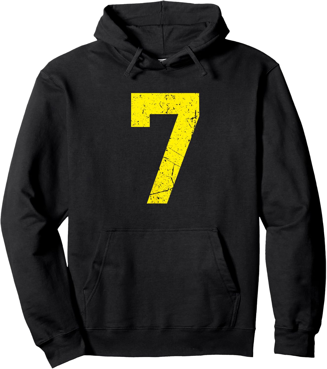 Number #7 Yellow Vintage Sport Varsity Number Hoodie - Hoodie | Black