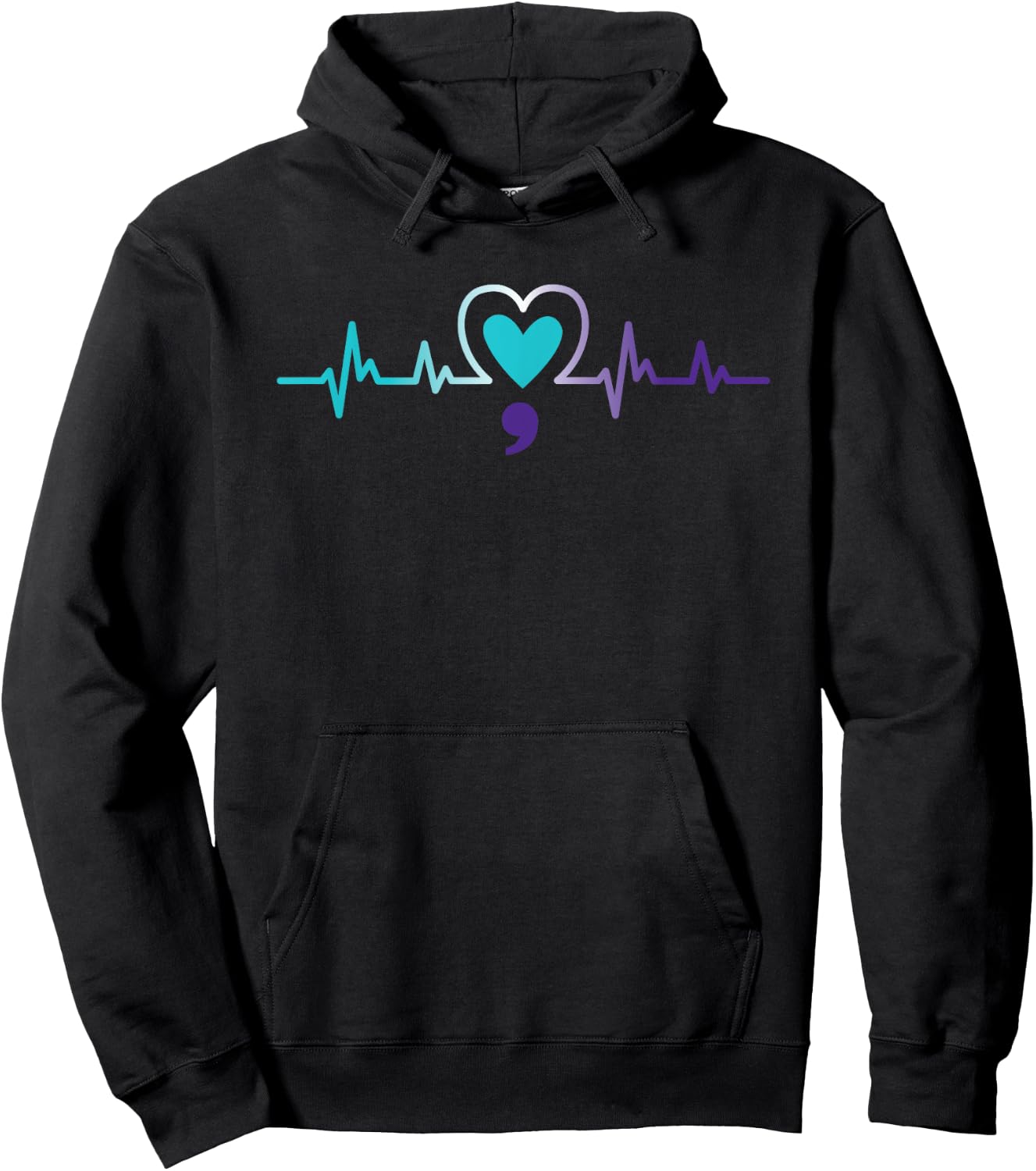 Heartbeat Semicolon Suicide Prevention Mental Awareness Week Hoodie - Hoodie | Black