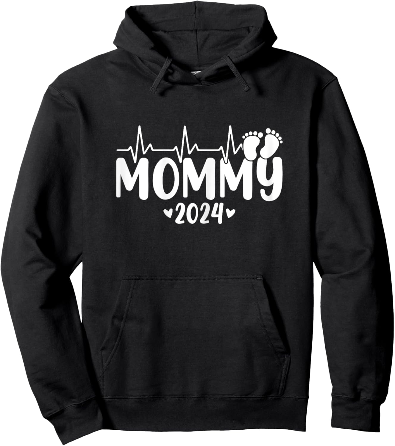 Mommy 2024 Heartbeat 1st time Pregnancy Announcement Mom Hoodie - Hoodie | Black
