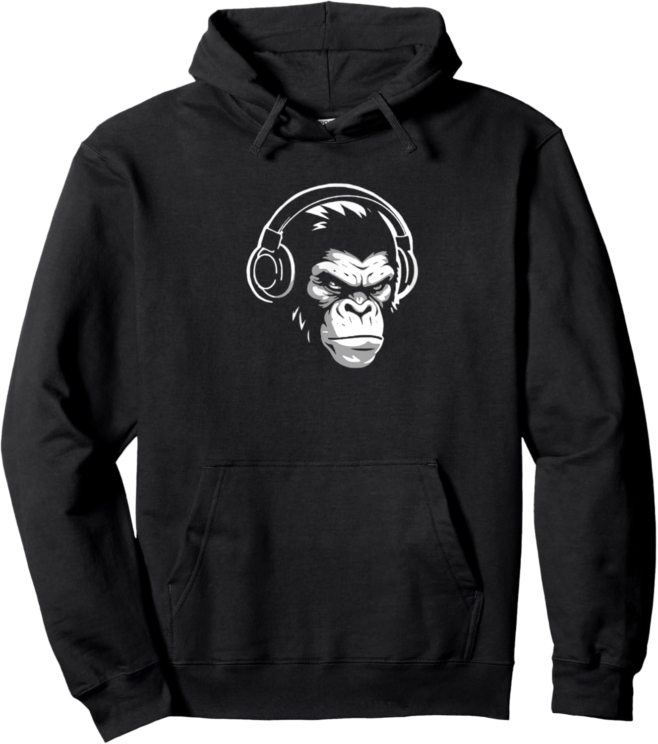 Intense Chimp & Headphones Chimpanzee Wildlife Lover Hoodie - Hoodie | Black