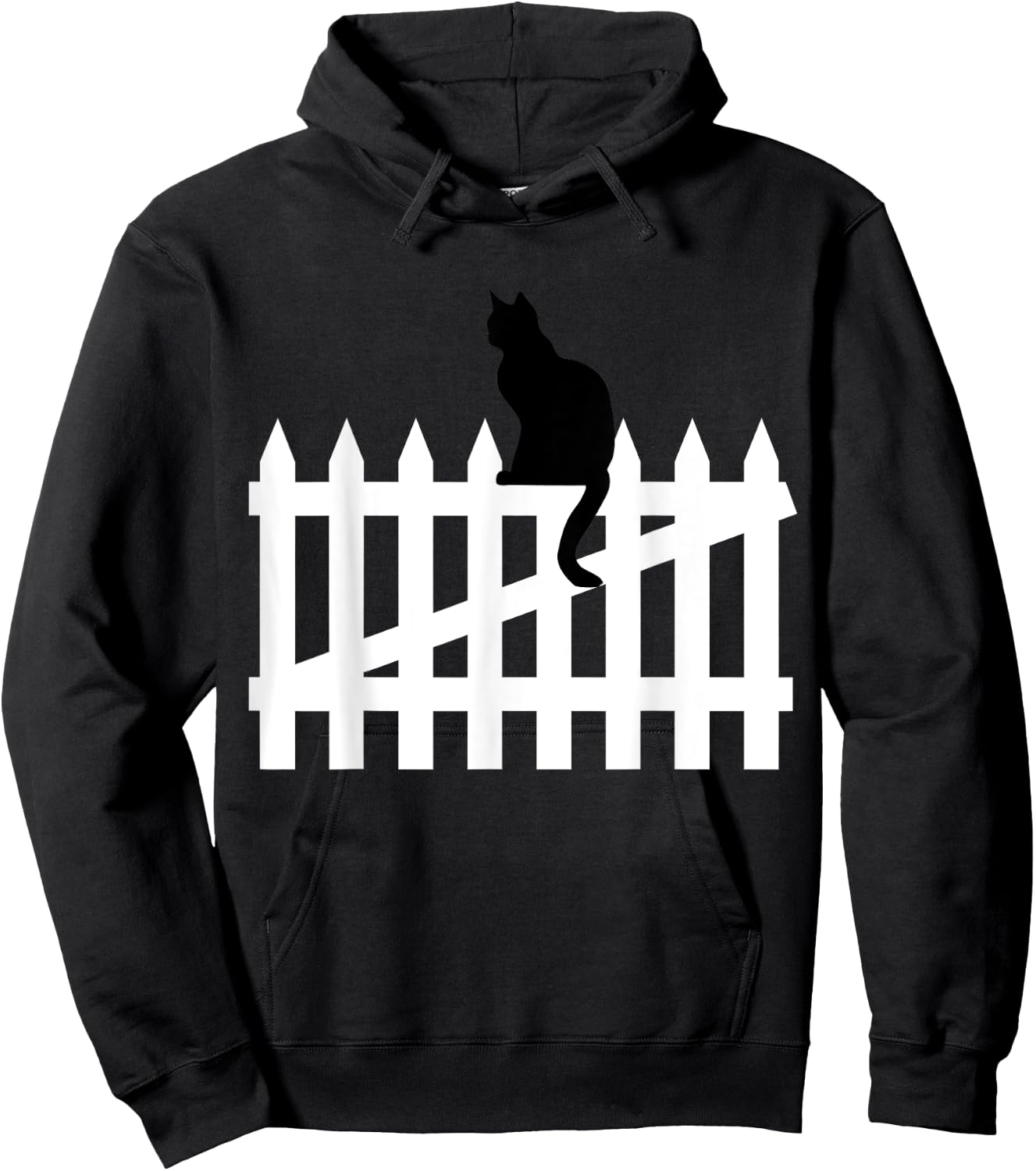 Black Cat on a White Picket Fence Women Kids Hoodie - Hoodie | Black